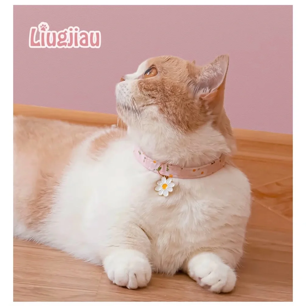 2~Cotton Breakaway Cat Collar with Bell Pink&Purple Flowers Pendant Cute kitten